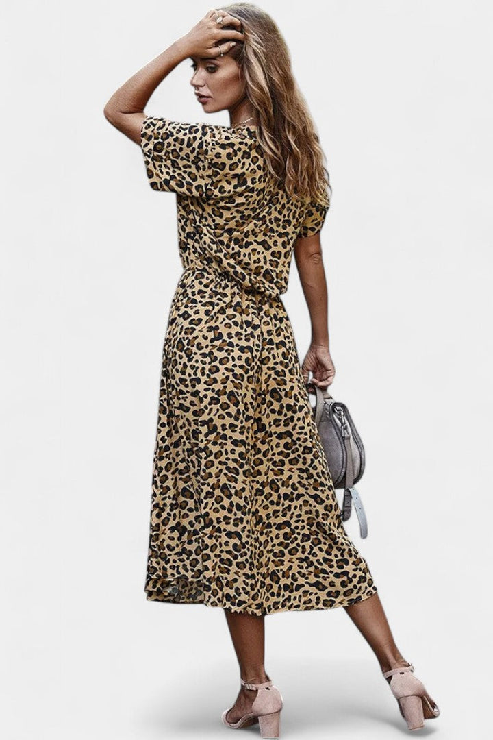 Rovena Robe Midi à Pois avec Col Chemisier et Taille Ajustable