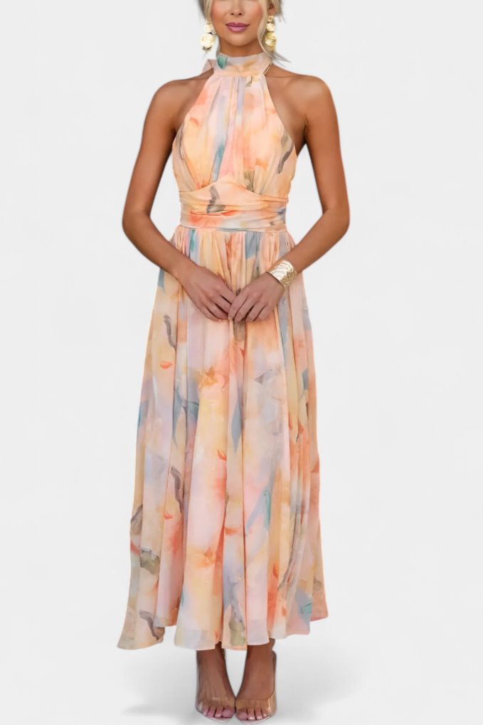 Robe Alaia avec Imprimé Aquarelle et Col Halter