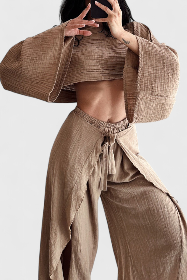 Ensemble Fluide Elsie avec Kimono et Pantalon Croisé