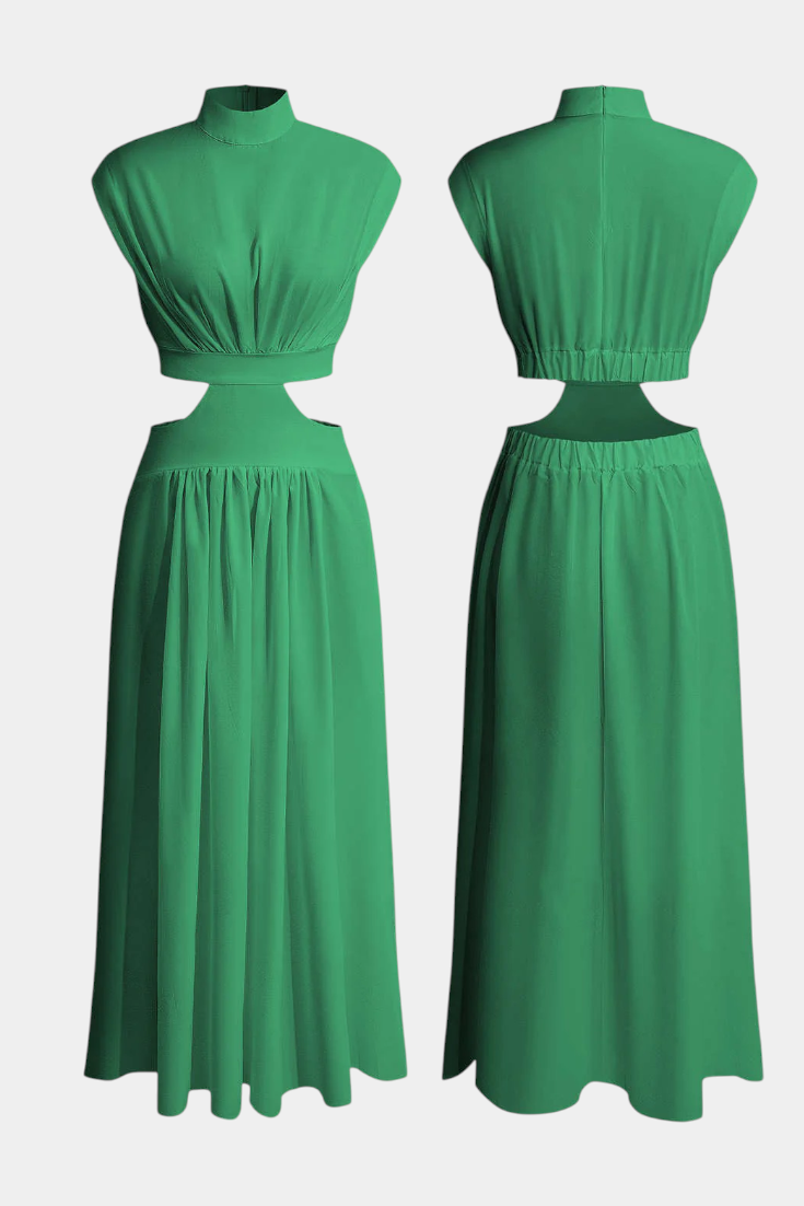 Jocelyn Ensemble Long Minimaliste avec Col Haut et Fente Latérale