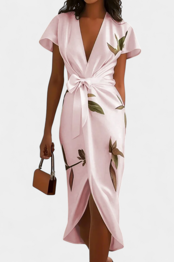 Robe Croisée Dhalia avec Imprimé de Feuilles
