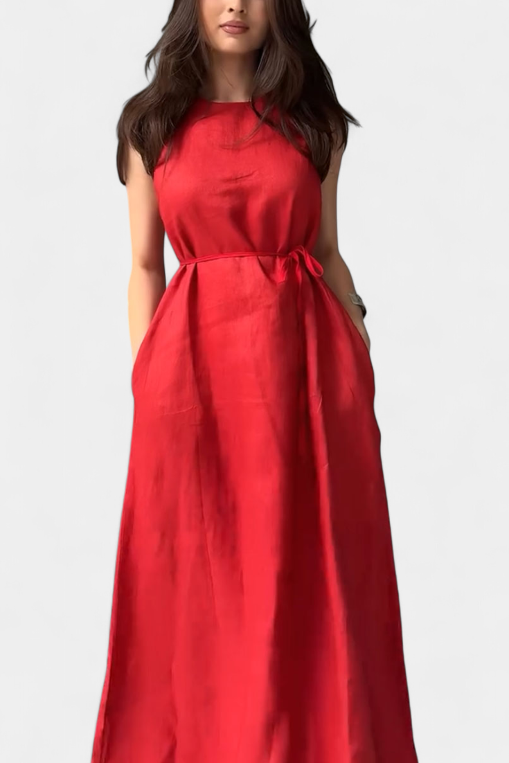 Robe Rosetta Douce Sans Manches avec Nœud Réglable