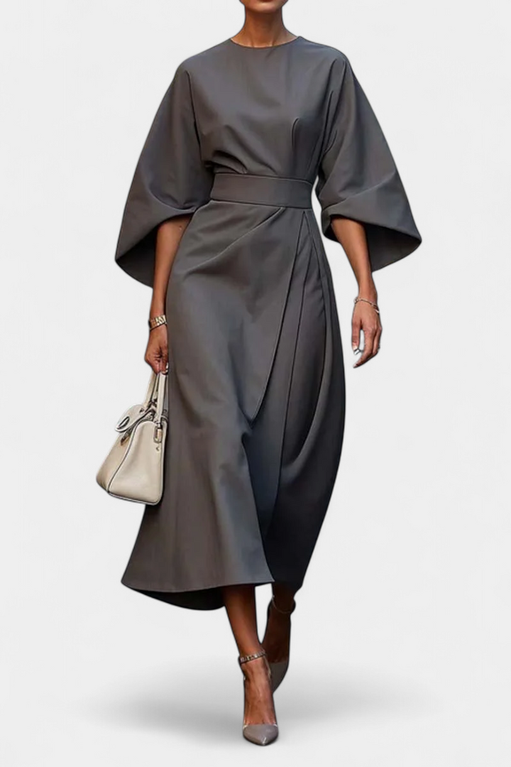 Robe Midi Micaela avec Manches Lantern et Taille Cintrée