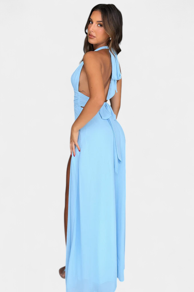 Robe Latisha à Col Halter et Grande Fente