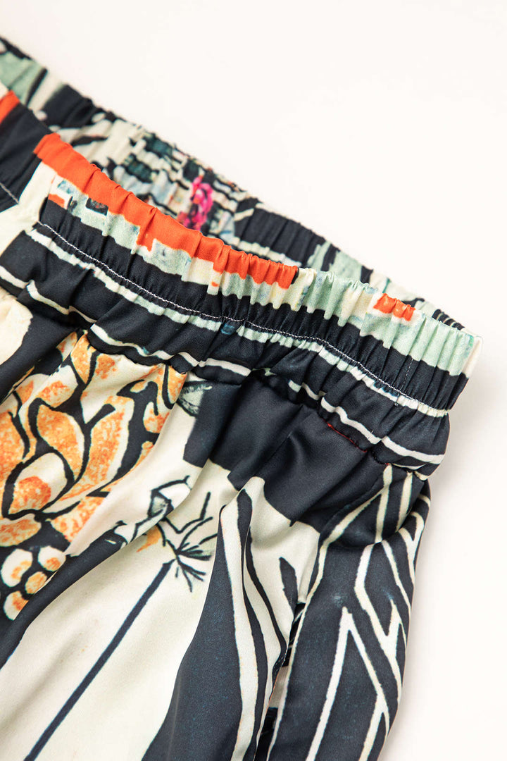 Pantalons Droits Taille Haute avec Imprimé Floral