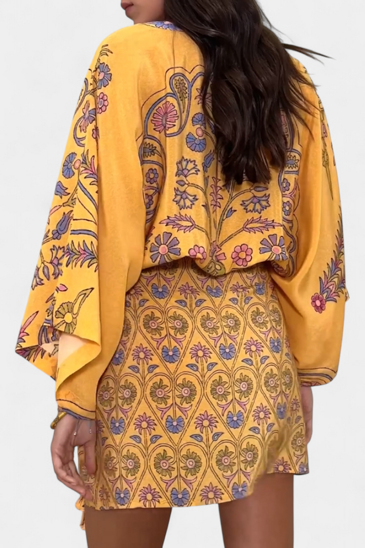 Robe Boho Candela avec Imprimé Floral et Décolleté en V Croisé