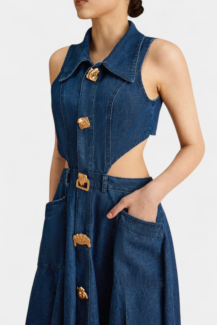 Alia Robe en Jean Sans Manches avec Coupe Moderne