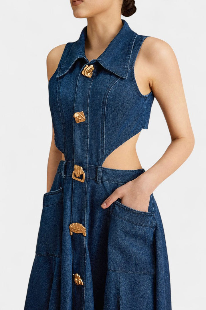 Alia Robe en Jean Sans Manches avec Coupe Moderne