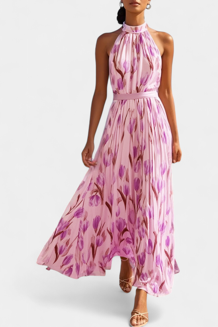Robe Florale Juliene Sans Manches avec Ceinture
