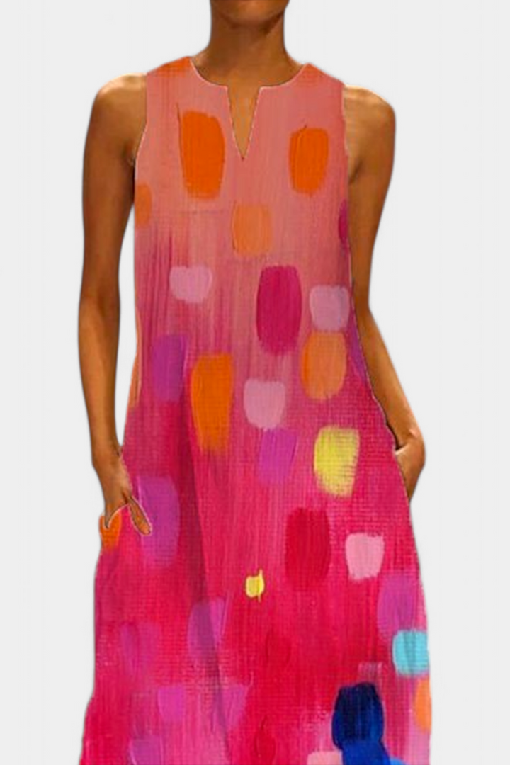 Robe Enna Colorée Sans Manches avec Décolleté en V