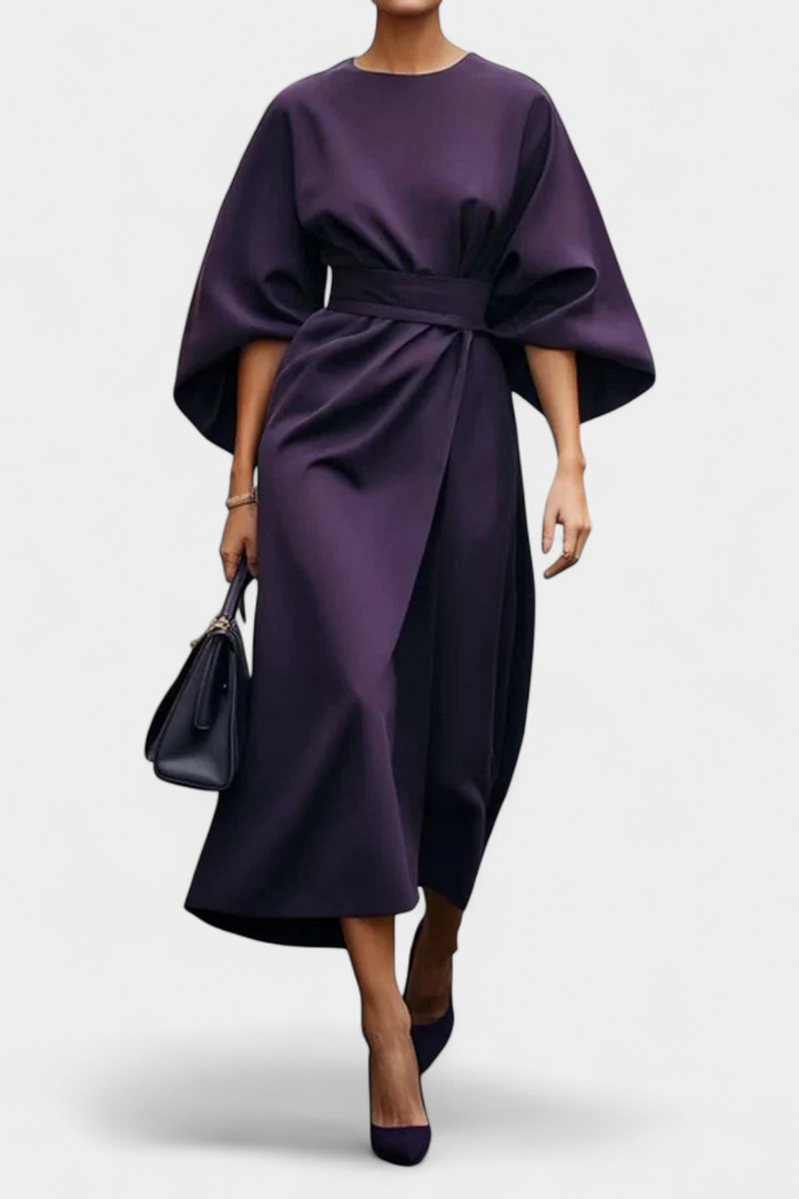 Robe Midi Micaela avec Manches Lantern et Taille Cintrée