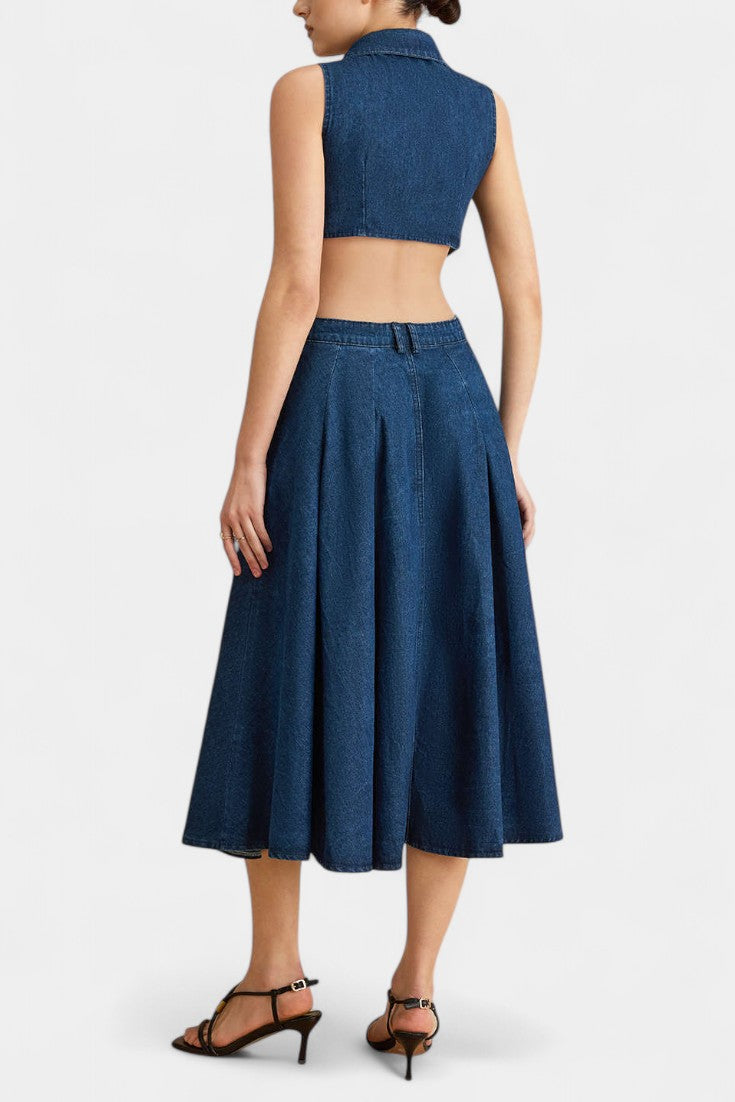 Alia Robe en Jean Sans Manches avec Coupe Moderne