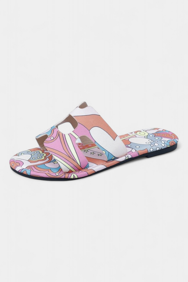 Sandales Plates Multicolores Berenice avec Imprimé Tropical