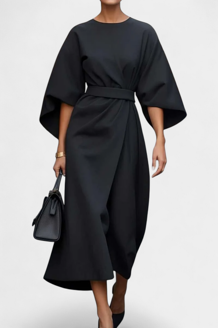 Robe Midi Micaela avec Manches Lantern et Taille Cintrée