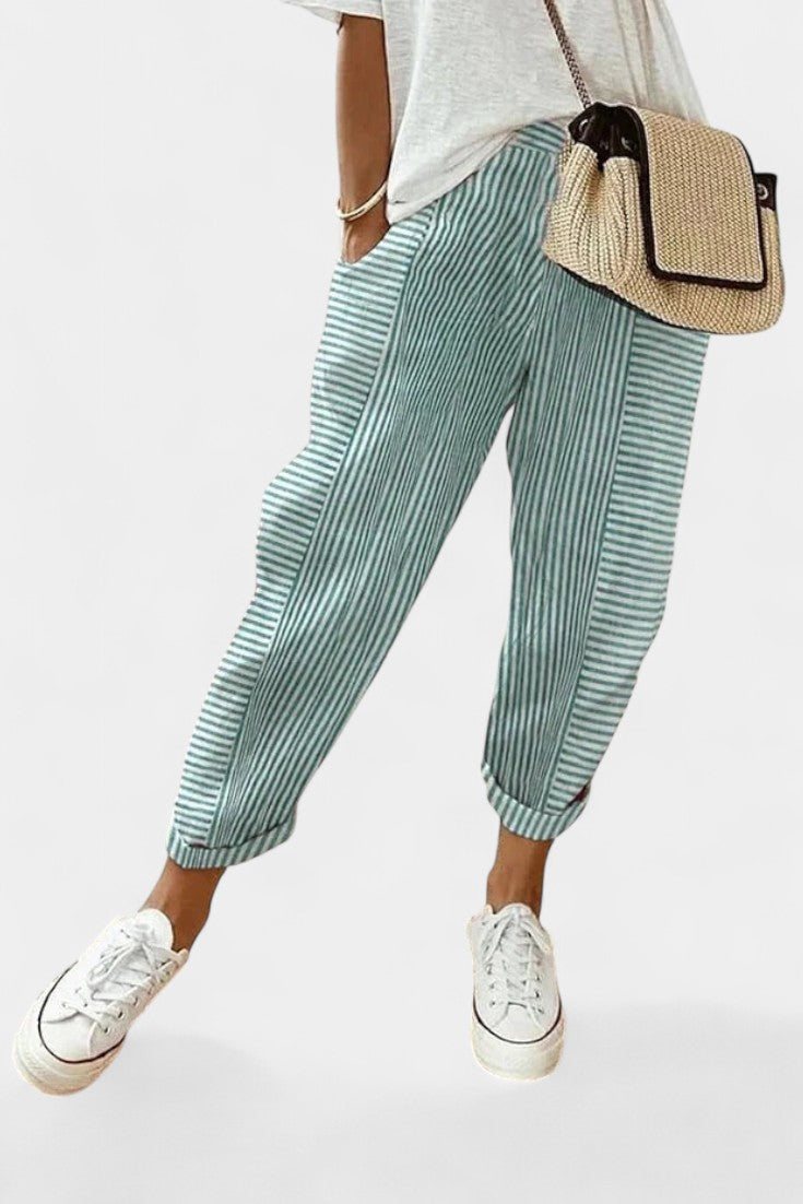 Pantalons en Mélange de Lin Rayés Alba
