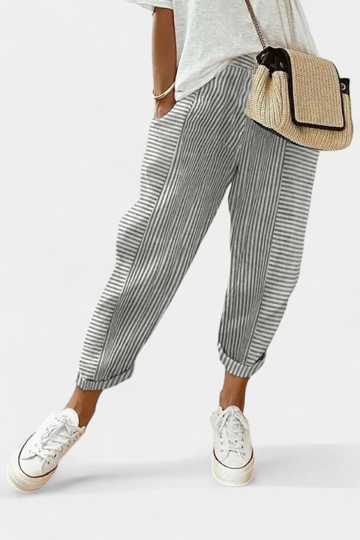 Pantalons en Mélange de Lin Rayés Alba