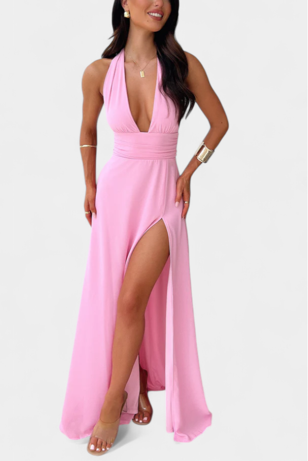 Robe Latisha à Col Halter et Grande Fente