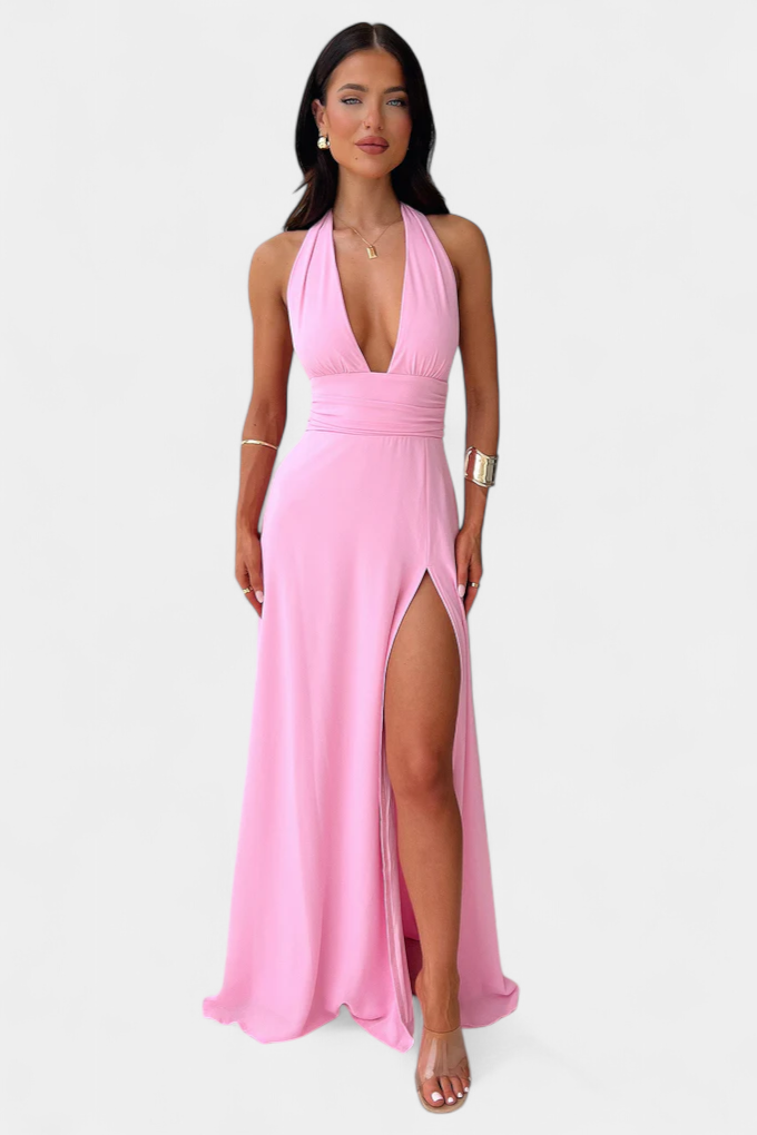 Robe Latisha à Col Halter et Grande Fente