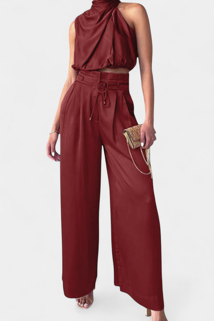 Helira Ensemble Deux Pièces avec Top Fluide et Pantalon Palazzo