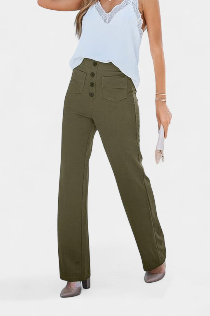 Nova Pantalons Droits Taille Haute et Élastiques