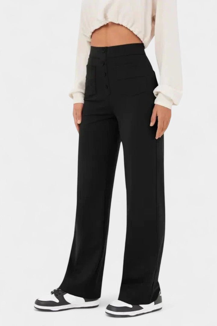 Nova Pantalons Droits Taille Haute et Élastiques