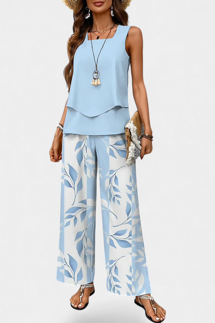 Martina Ensemble Boho Élégant Sans Manches avec Pantalon Droit Imprimé