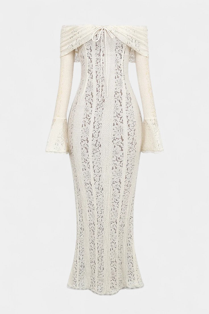 Robe Maxi Rosalie en Dentelle à Épaules Dégagées