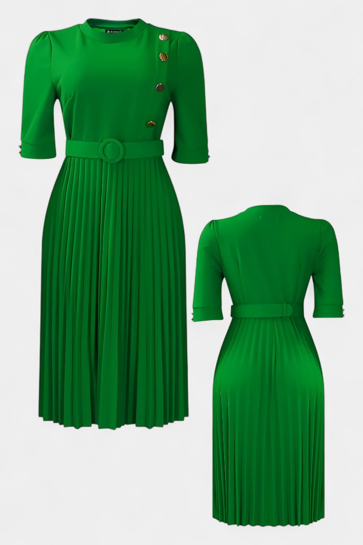 Robe Zandie avec Plis et Boutons Décoratifs