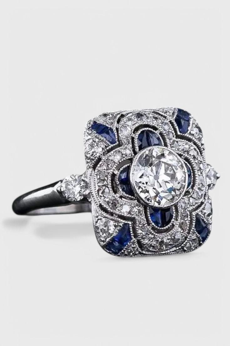 Bague en Argent Vintage avec Élégance de Zirconium Bleu