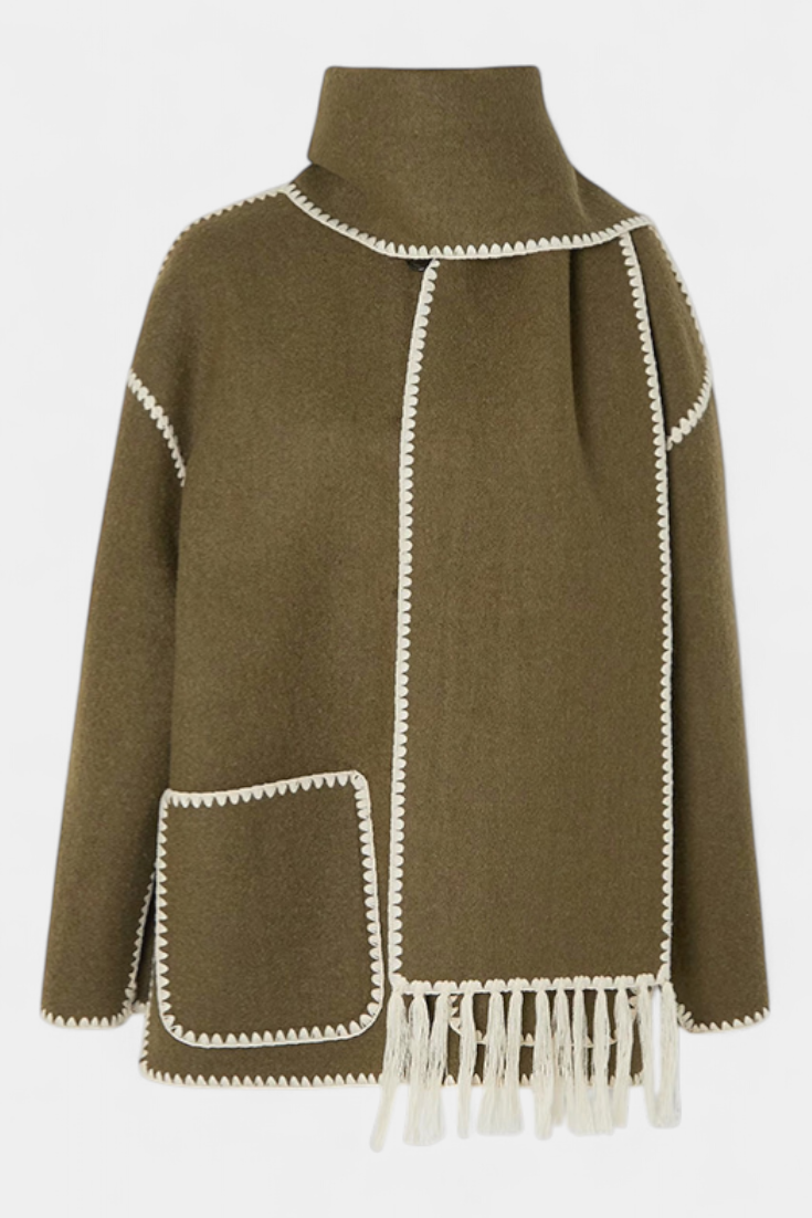Manteau Pauline avec Écharpe à Franges Intégrée