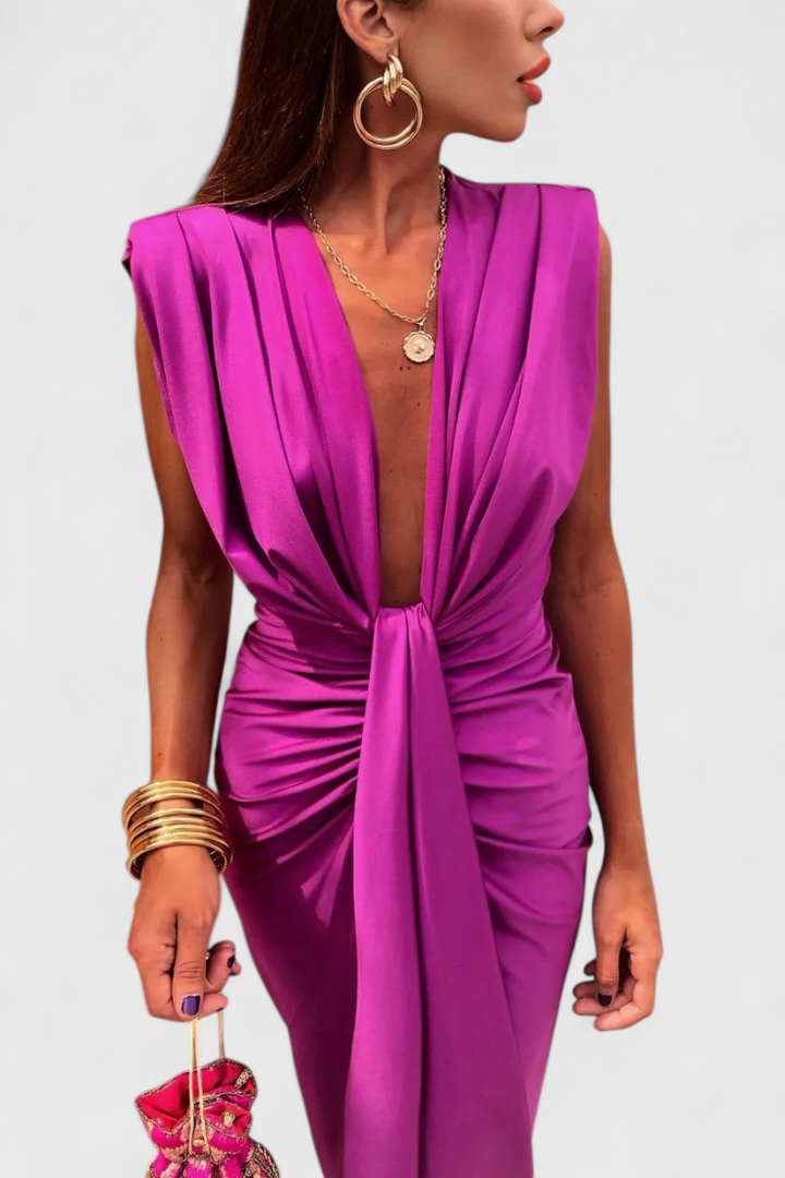 Robe Midi Froncée Lakisha avec Décolleté Profond