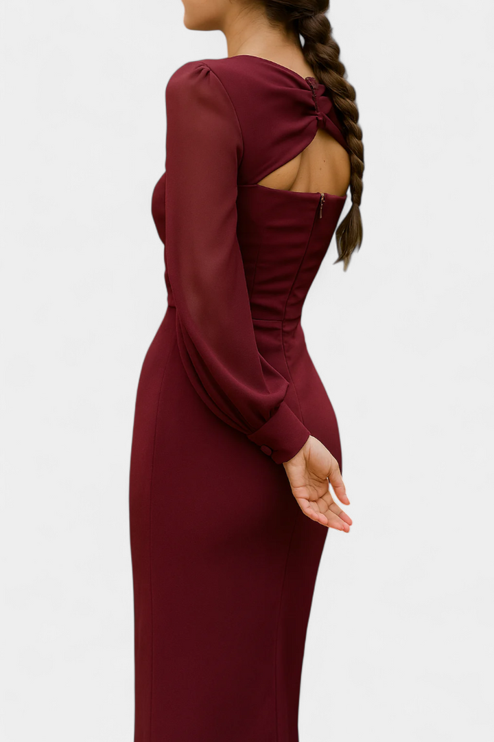 Robe Midi Julissa Bordeaux avec Détail Noué et Dos Ouvert