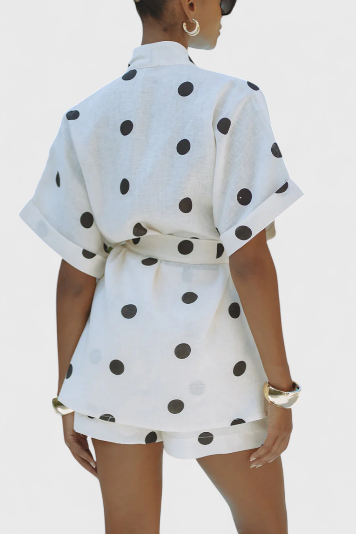 Ensemble Kimono Avila avec Nœud et Shorts à Pois