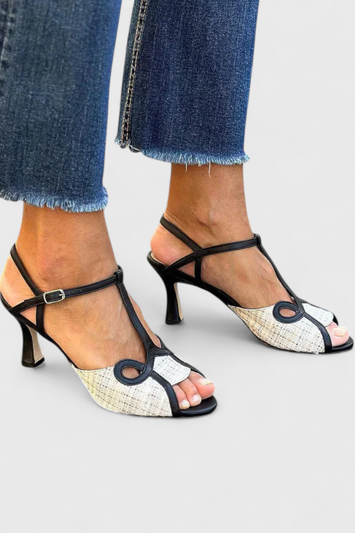 Iraida Zapato Peep-Toe Bicolore avec T-Strap et Talon Épuré