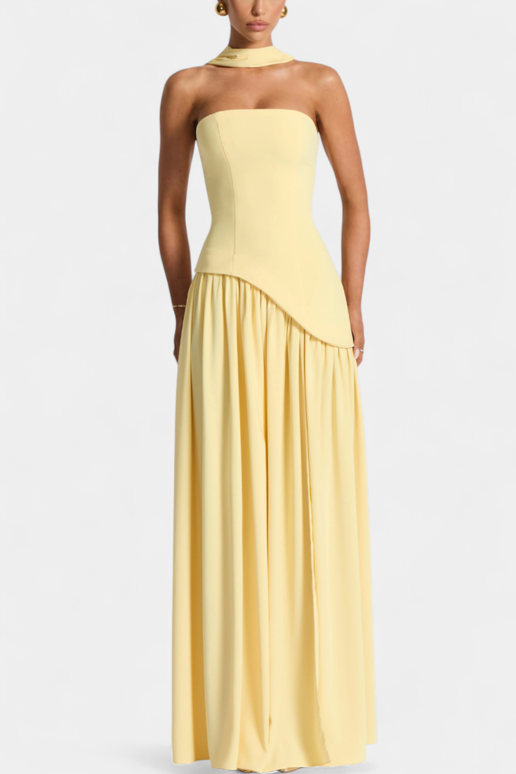Robe Maxi Celaena en Chiffon Off Shoulder avec Fente Latérale