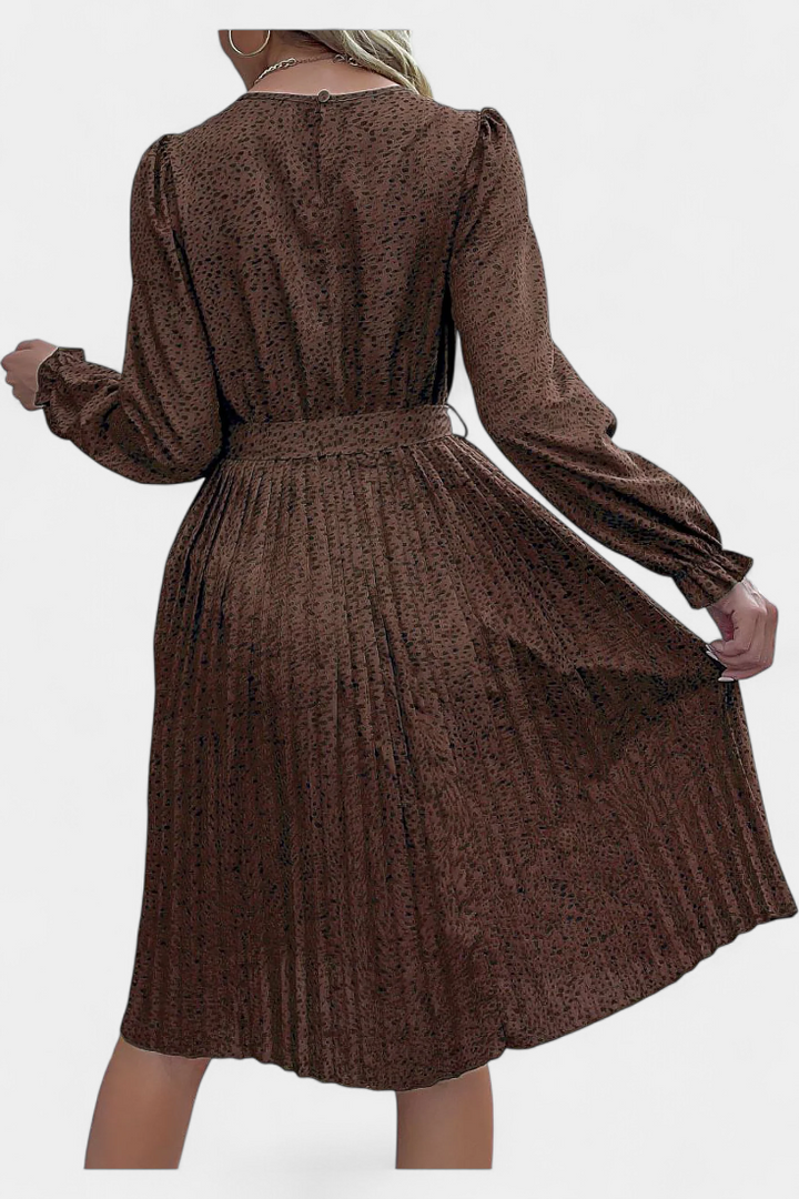 Evabeth Robe Midi Plissée Léopard