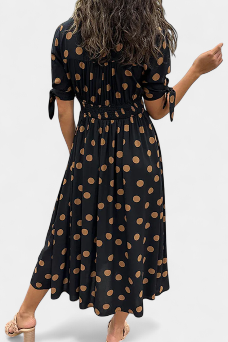 Robe Midi à Pois Lizzie avec Décolleté en V Profond