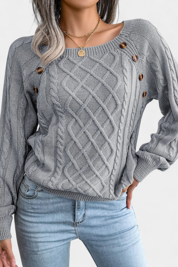 Fien Pull en Tricot avec Col Carré et Boutons