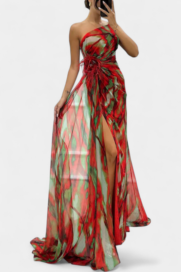 Robe Maxi Asymétrique Aylin avec Imprimé Vibrant