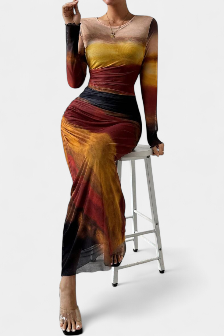 Galene Robe Midi Ajustée avec Cape