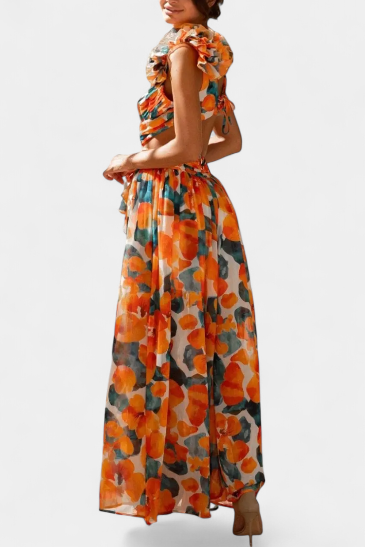 Robe Zuleika en Chiffon avec Volants et Ouvertures Latérales