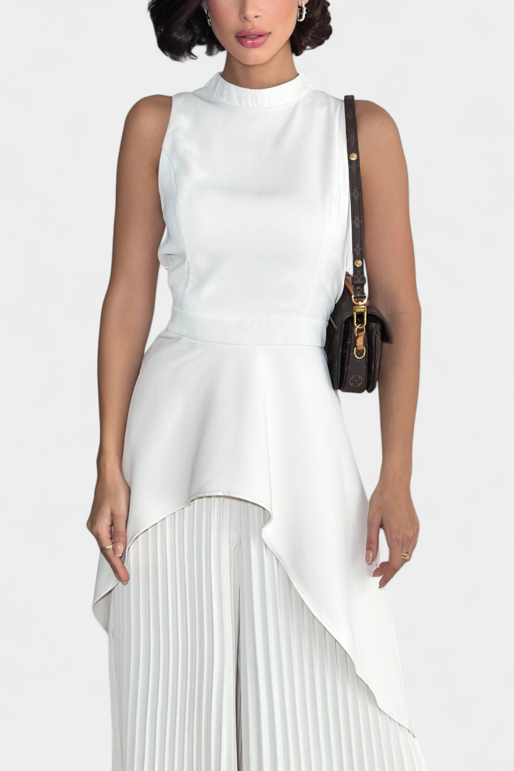 Ensemble Chrysoula Asymétrique avec Pantalon Plissé