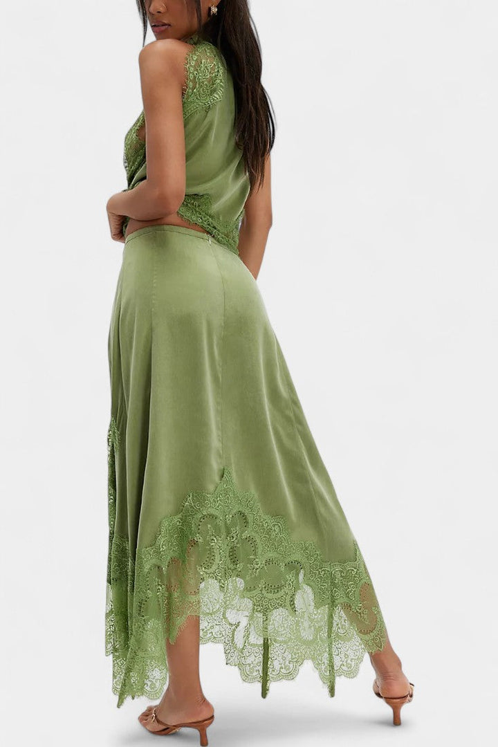 Coralena Ensemble de Jupe Midi en Dentelle avec Ourlet Asymétrique