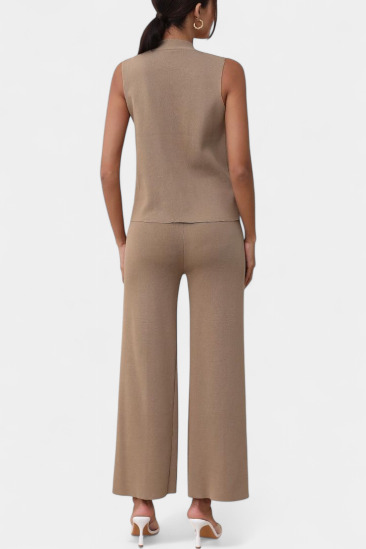 Jacey Ensemble en Maille avec Gilet et Pantalon à Jambe Large