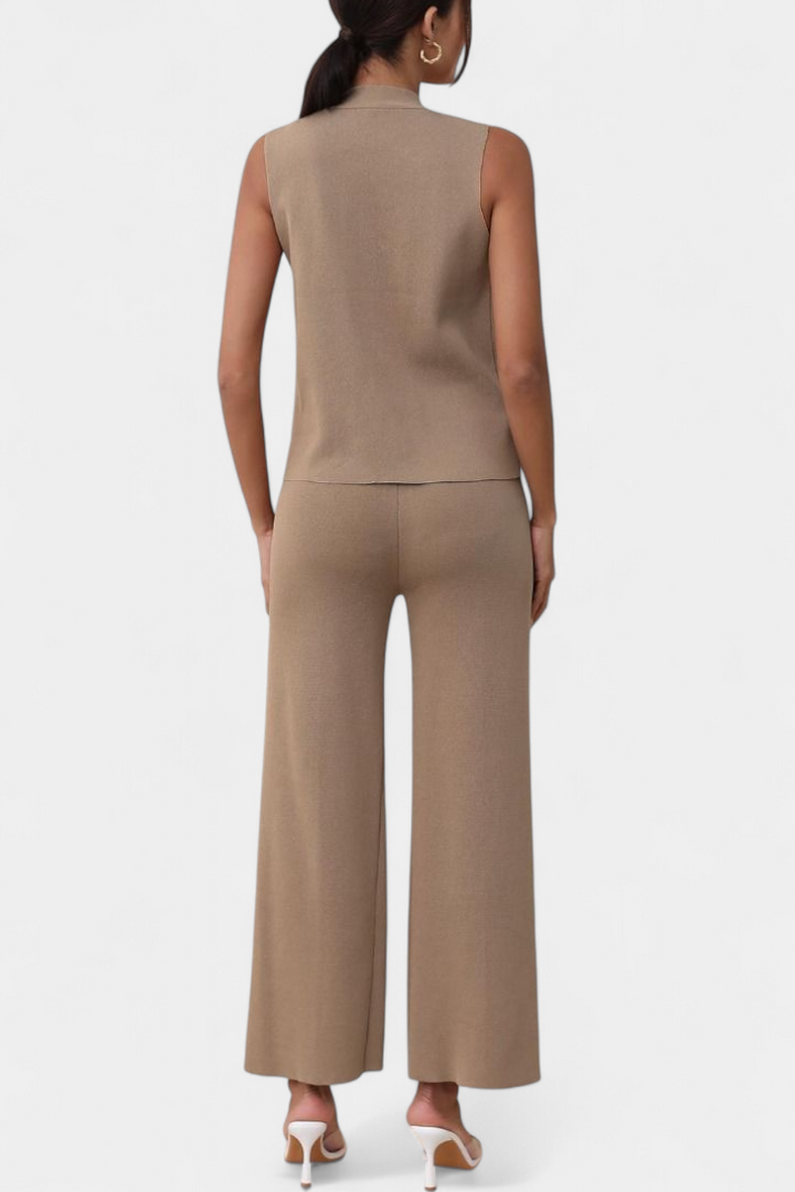 Jacey Ensemble en Maille avec Gilet et Pantalon à Jambe Large