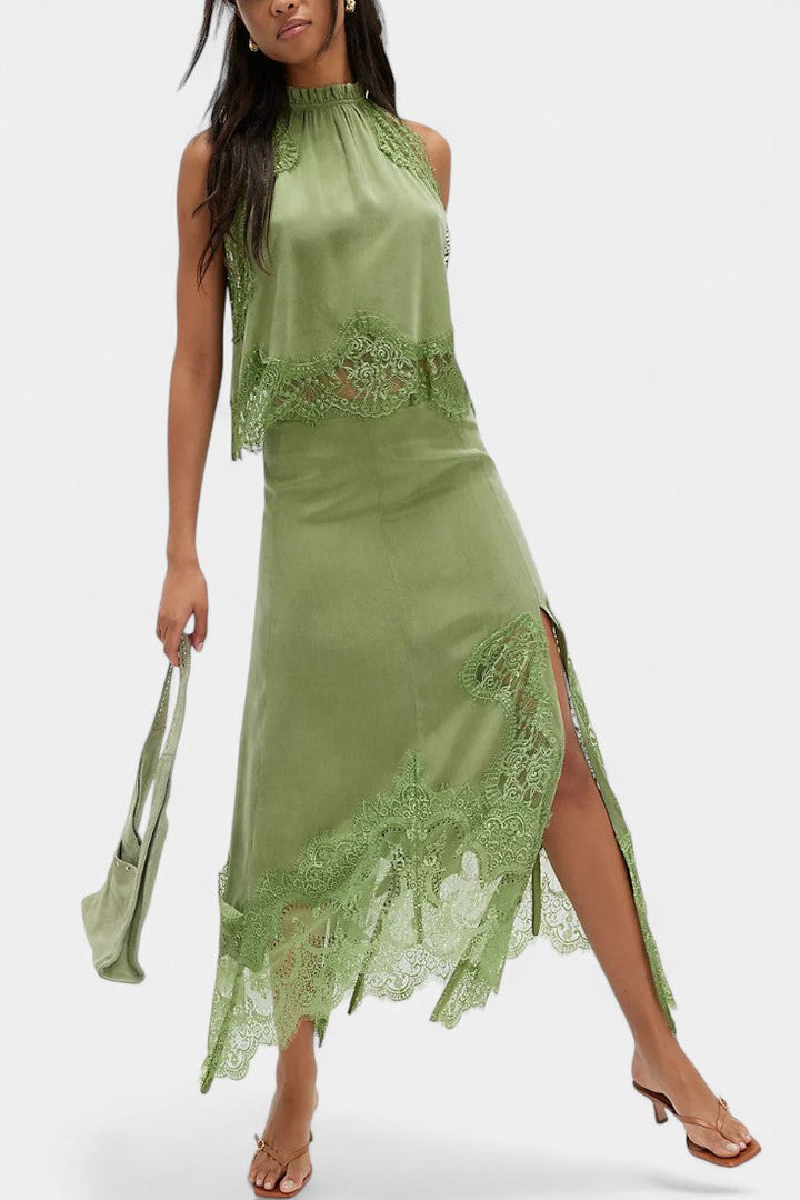 Coralena Ensemble de Jupe Midi en Dentelle avec Ourlet Asymétrique