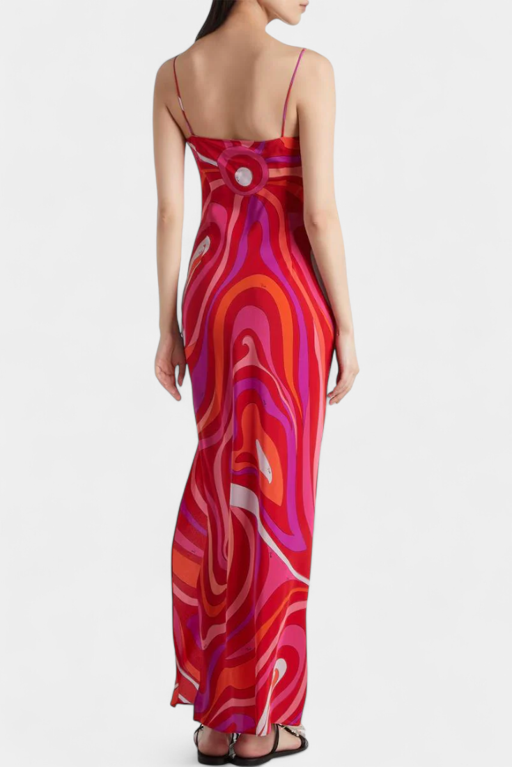 Robe Longue Valera avec Imprimé Tourbillon et Sans Manches