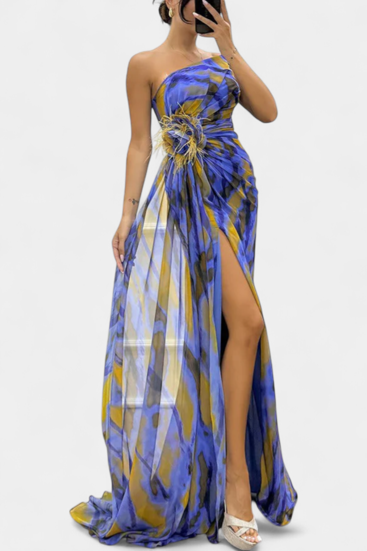 Robe Maxi Asymétrique Aylin avec Imprimé Vibrant