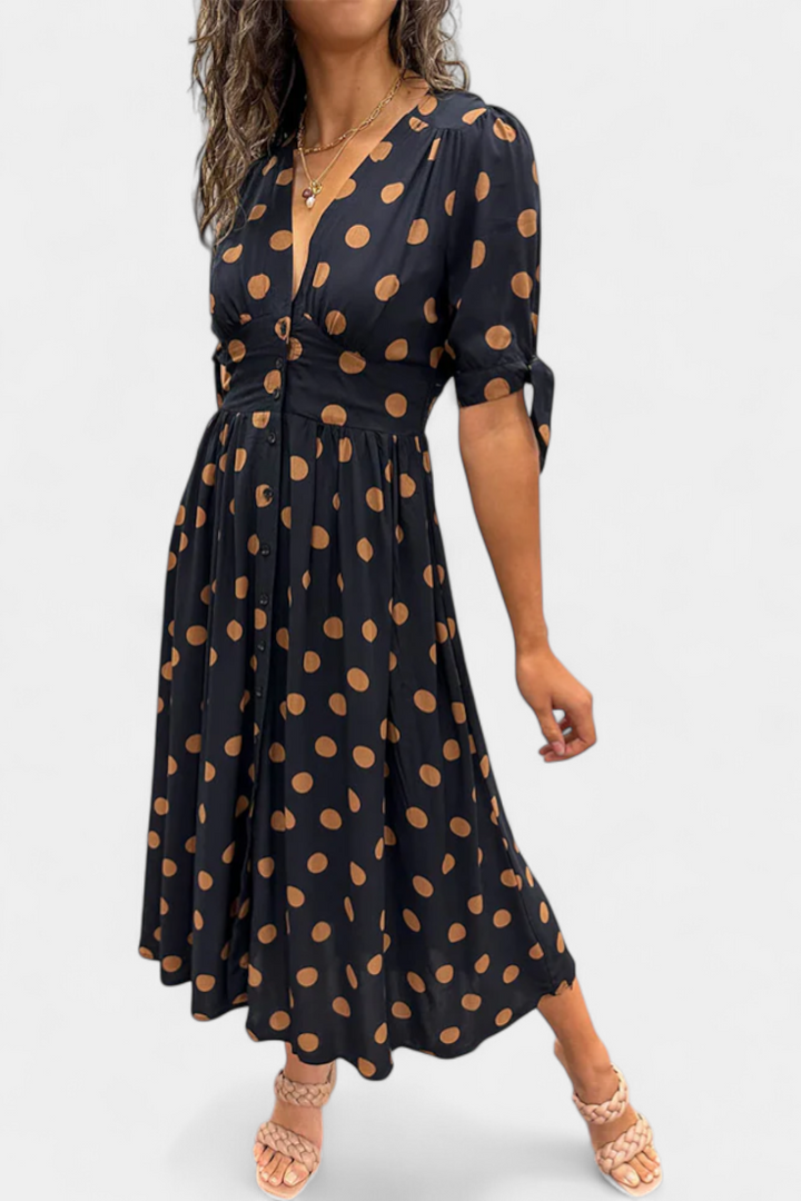 Robe Midi à Pois Lizzie avec Décolleté en V Profond