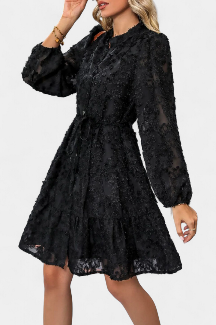 Robe Chemise Soreia à Boutons avec Manches Longues Texturées